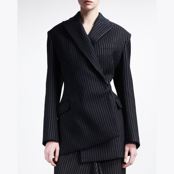 Stella McCartney Classic Pinstripe Asymmetric Wool Blend Jacket Coat Blazer, 38 - Picture 2 of 14